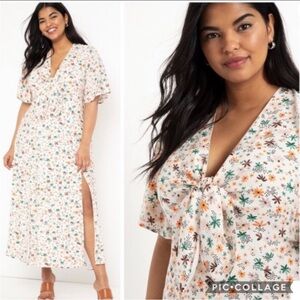 Eloquii Tie Front Floral Maxi Dress